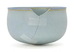 Alev Ebüzziya Siesbye, A circular stoneware bowl, decorated with light blue-green glaze, upper rim with blue glaze