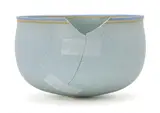 Alev Ebüzziya Siesbye, A circular stoneware bowl, decorated with light blue-green glaze, upper rim with blue glaze