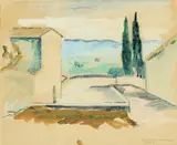 William Scharff, Landscape of Fiesole, Watercolour on paper