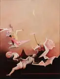 Hans Henrik Lerfeldt, Siegfrieds død”, (Siegfried's Death), 1973. Signed, titled and dated on the reverse, 1973, Oil on panel