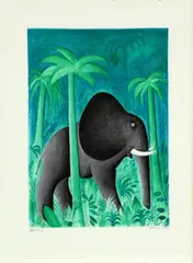 Hans Scherfig, African elephant, lithograph