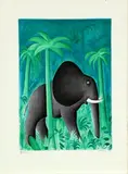 Hans Scherfig, African elephant, lithograph