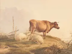 Cow And Sheep In A Landscape by Thomas Sidney Cooper, Watercolour, sold Jun 2024