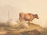 Thomas Sidney Cooper, Cow And Sheep In A Landscape, Watercolour