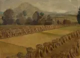 Jacob Kramer, Landscape With Haystacks, Portrait Study Verso, Oil on canvas