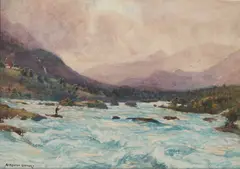 Alfred Heaton Cooper, Fishing On The River, Watercolour