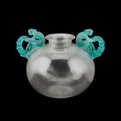 René Lalique, René Lalique (French, 1860-1945), A 'Bouchardon' Glass Vase, Designed 1926, glass, the applied press moulded figures green stained, moulded R