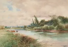 Henry Charles Fox, On The River, 1901, Watercolour