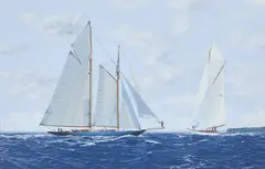James Miller, Mariette And Tuiga Racing On The Solent, Westward Cup 2010, Oil on canvas