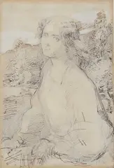 William Blake Richmond, Study For A Portrait Of A Lady, Pen, ink and pencil