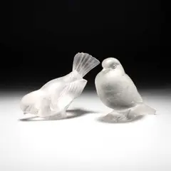 René Lalique, René Lalique (French, 1860-1945), Two 'Moineau' Paperweights, glass, moulded and frosted, stencilled R