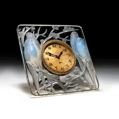 René Lalique, René Lalique (French, 1860-1945), An 'Inséparables' Clock, Designed 1926, glass, frosted and polished, remnants of blue staining, moulded R