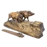Friedrich Gornik, , A Bronze Inkstand And Letter Opener, inkstand formed as two wild boars walking next to one another on a naturalistic gro