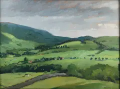 Philip Naviasky, Country Landscape With Farm Buildings, Oil on panel