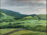 Philip Naviasky, Country Landscape With Farm Buildings, Oil on panel