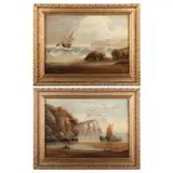 Edward King Redmore, Pair Of Coastal Scenes With Ships And Figures, Oil on canvas