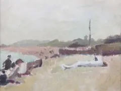 Harold Hope Read, Beach Scene With Figures, Oil on canvas laid to board