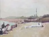 Harold Hope Read, Beach Scene With Figures, Oil on canvas laid to board