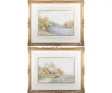 John Bates Noel, A Pair Of Countryside Views, 'On The Nidd' And 'A Country Lane Worcestershire', Watercolour