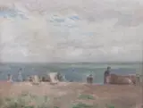 Harold Hope Read, Beach Scene, Oil on canvas laid to board