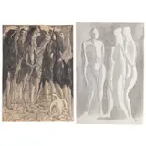 Dominic Fels, Two Figural Studies, Pencil, wash and charcoal Unframed