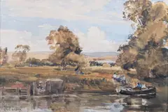 Thomas Collier, On The River, Watercolour