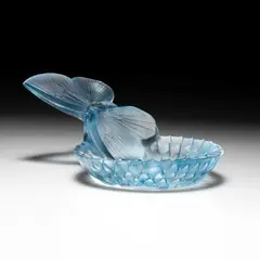 René Lalique, René Lalique (French, 1860-1945), A 'Dahlia Et Papillon' Cendrier, Designed 1931, glass with blue staining, acid etched R