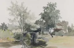 James Stark, Trees By A Stream, Watercolour and pencil