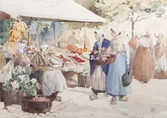 Percy Lancaster, The Stall Under The Trees, Watercolour on paper laid to card, unframed