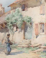 William Kay Blacklock, Outside The Farmhouse, Watercolour Unframed (mounted)