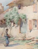 William Kay Blacklock, Outside The Farmhouse, Watercolour Unframed (mounted)
