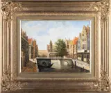 L Clayton, Continental Canal Scene, Oil on board