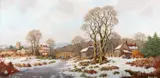 Vincent Selby, Winter Village Landscape, Oil on board