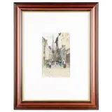 Mary Evelina Kindon, A French Street View, Church Spire In Background, Watercolour