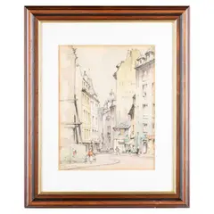 Emerson Harold Groom, Paris Street Scene, Watercolour and chalk