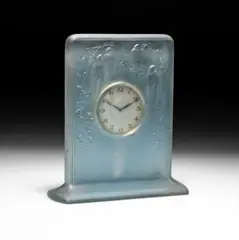 René Lalique, René Lalique (French, 1860-1945), 'Six Hirondelles Perchées', A Clock, Designed 1920, glass, heightened with blue staining, moulded R