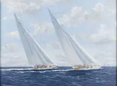 Ron Charles Mitchell, Endevour Ii Vs Ranger, Americas Cup 1937, Oil on canvas board