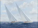 Ron Charles Mitchell, Endevour Ii Vs Ranger, Americas Cup 1937, Oil on canvas board