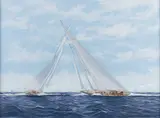 Ron Charles Mitchell, Rainbow And Endeavor, Americas Cup 1934, Oil on canvas board
