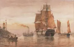 Richard Henry Nibbs, Ships In A Harbour, Watercolour