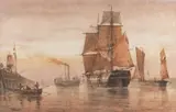 Richard Henry Nibbs, Ships In A Harbour, Watercolour