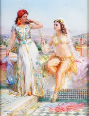 Konstantin Razumov, Two Ladies On A Balcony, Oil on canvas