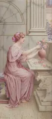 William Anstey Dolland, Neoclassical Scene With A Lady Arranging Flowers, Watercolour
