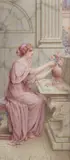 William Anstey Dolland, Neoclassical Scene With A Lady Arranging Flowers, Watercolour