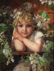 Paul Wagner, Portrait Of A Child Surrounded By Blossom, Oil on canvas