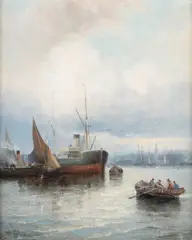 William Onslow Thornley, Shipping At Gravesend, Oil on canvas