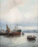 William Onslow Thornley, Shipping At Gravesend, Oil on canvas