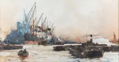 Charles Dixon, ATLAS No 3, DOCKS IN LONDON, Watercolour