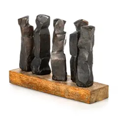 Austin Andrew Wright, , Quebique Queue, bronze figures on a wooden plinth, no