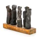 Austin Andrew Wright, , Quebique Queue, bronze figures on a wooden plinth, no